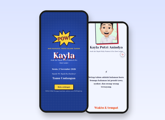 Tampilan tema Ultah Superhero